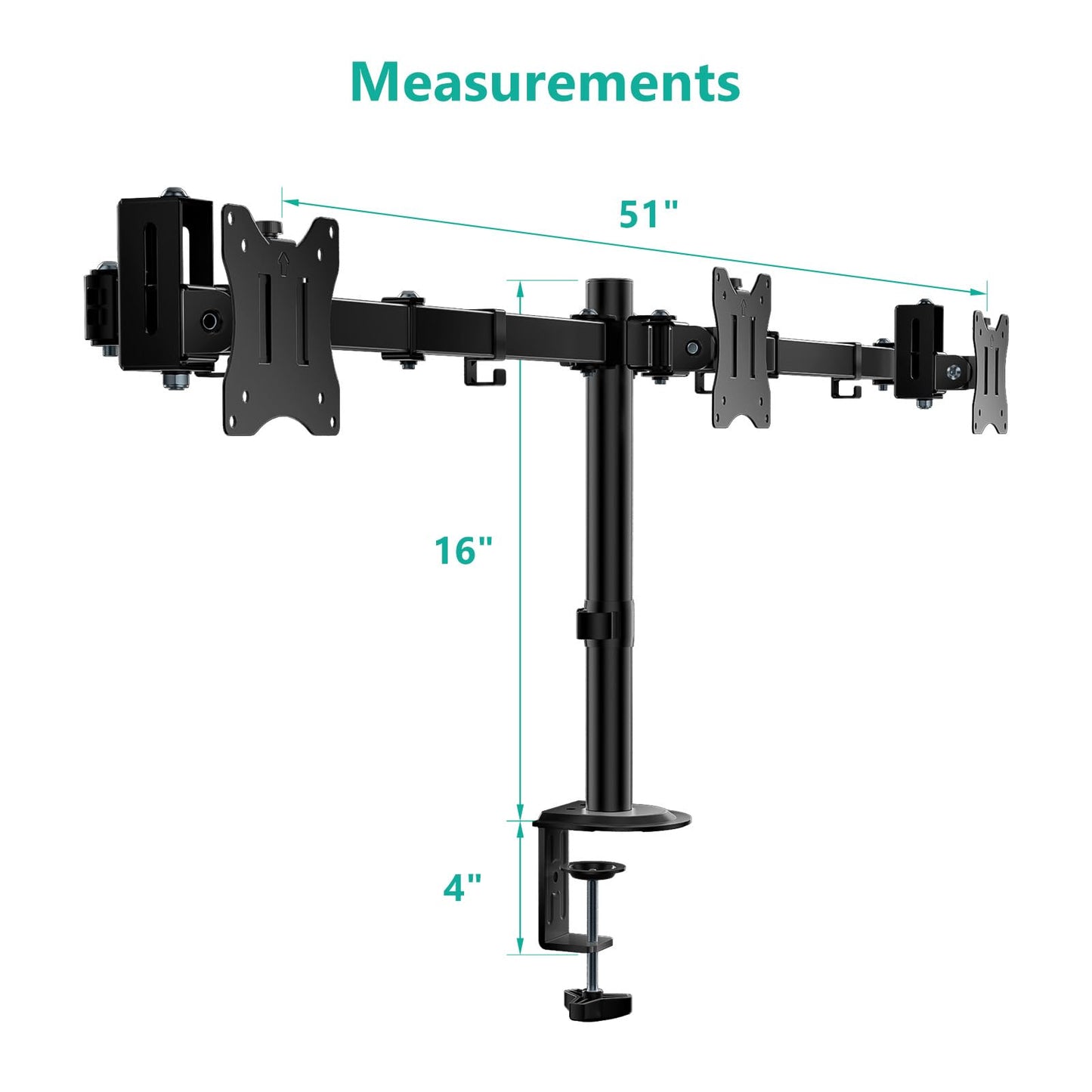 WALI Triple Monitor Mount, Heavy Duty Triple Monitors Stand up to 27 inch Screens, Adjustable 3 Monitor Desk Mount with Swivel, Tilt, Rotation, Clamp & Grommet Base Kit (M003SN), Black
