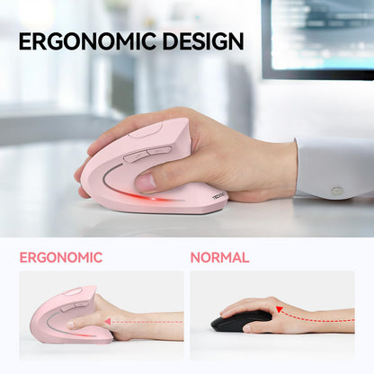 TECKNET Ergonomic Mouse, Wireless Bluetooth Vertical Mouse, 4800 DPI Optical Tracking, 6 Adjustable DPI, Quiet Clicks, 2.4GHz with USB A Receiver, 12 Months Battery, 6 Buttons, Wide Compatibility