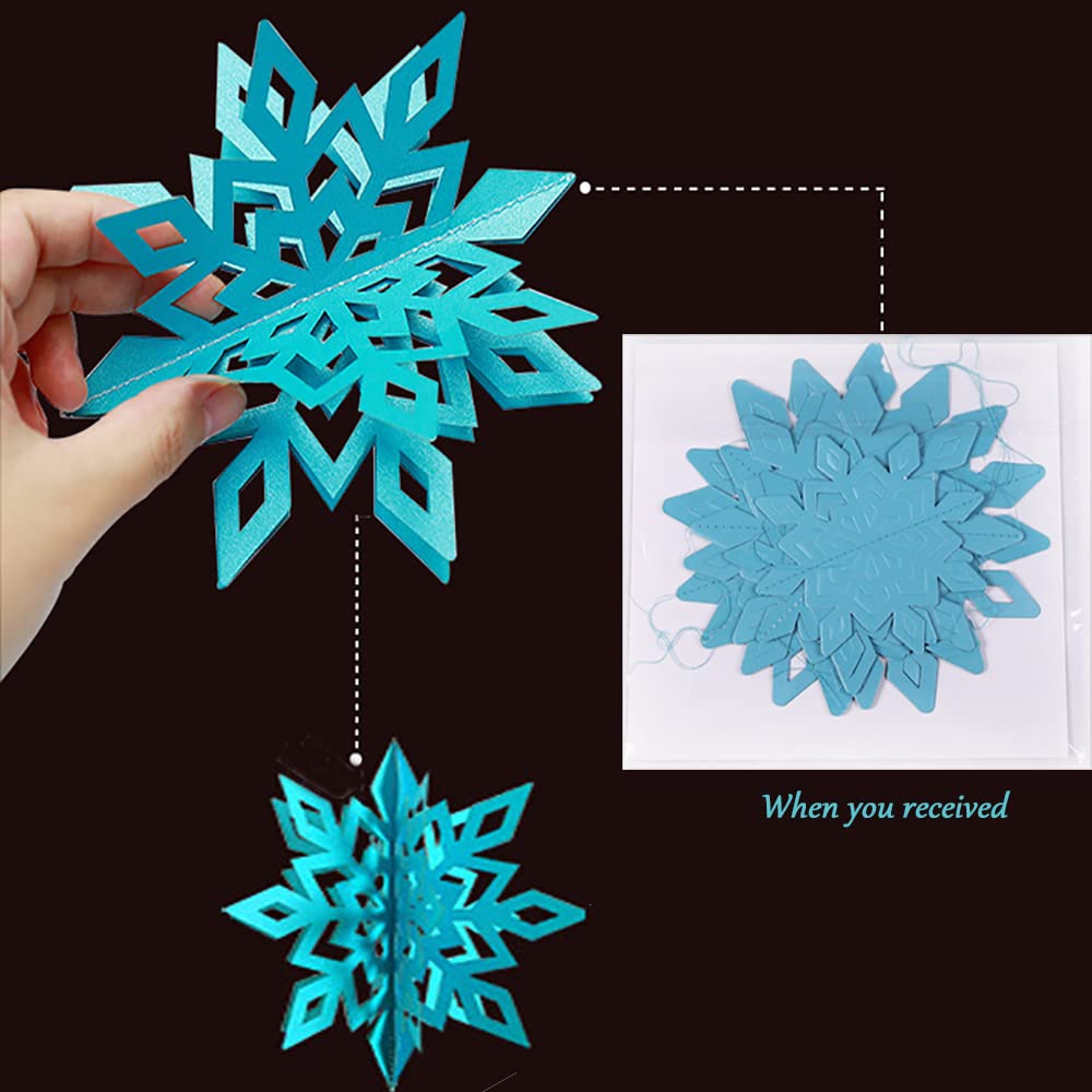 Winter Snowflake Hanging Decorations - 3D Large Blue Snowflakes Paper Hanging Garland for Christmas Winter Wonderland Holiday New Year Party Home Decoration 12PCS (Blue&Light Blue)