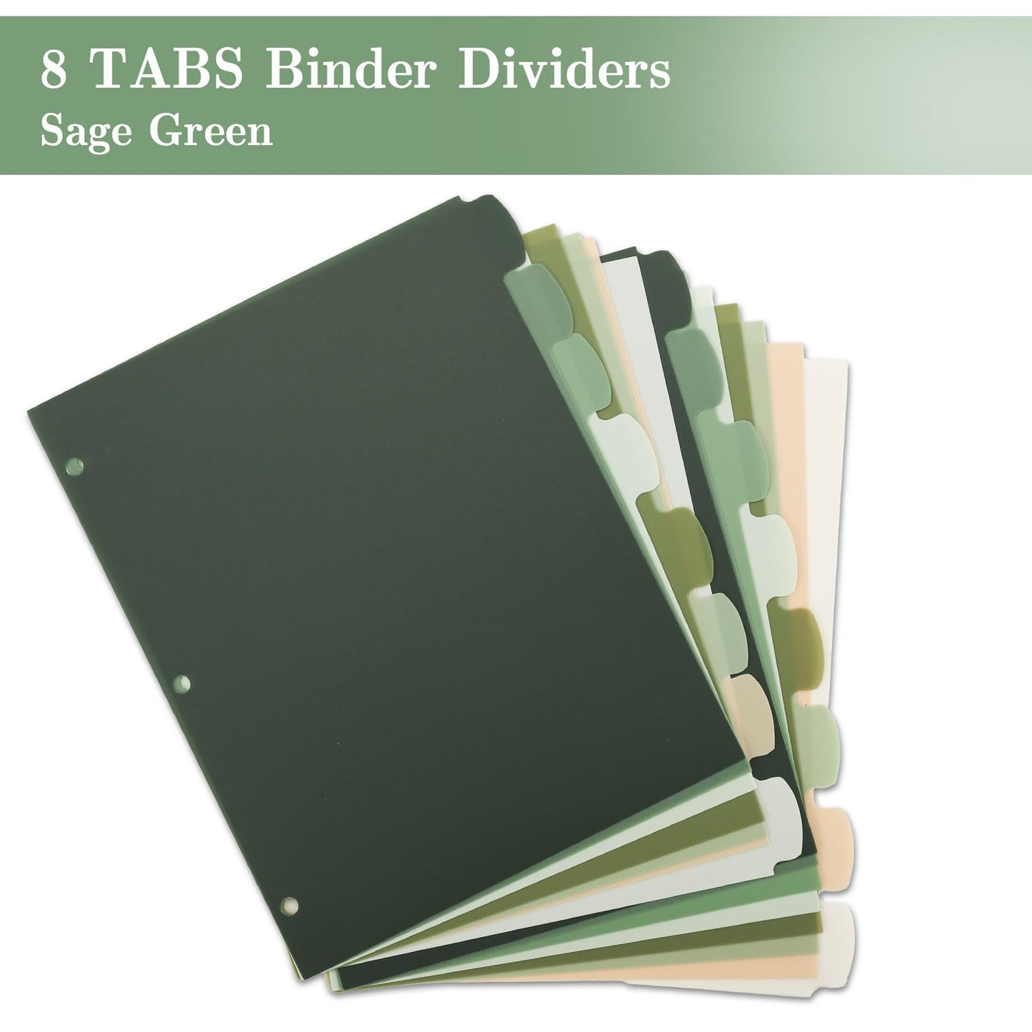 Whaline 64 Pcs/ 8 Set Sage Green 3 Ring Binder Dividers Colorful Index Dividers Plastic Page Folder Divider Sheets Protectors for Notebook Home Office Classroom Supplies