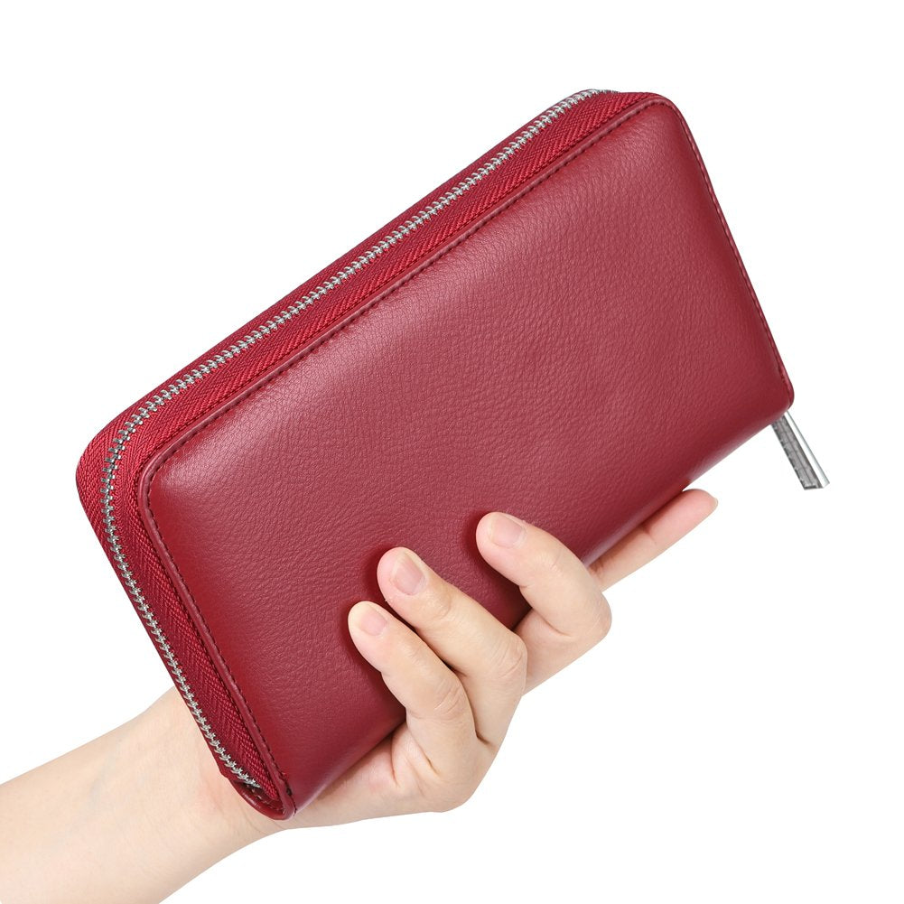 Cynure Women 36 Slots RFID Blocking Card Holder Large Long Leather Zipper Organizer Accordion Wallet,Dark Red