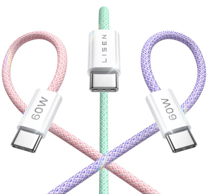 LISEN USB C Cable, 5-Pack [3.3/3.3/6.6/6.6/10FT] for iPhone 17 Charger Cord, 60W USB C to USB C Fast Charging Cable for iPhone 17 Air 16 15 Pro Max, Samsung Z Flip 7/S25/S24, Switch 2, iPad, MacBook