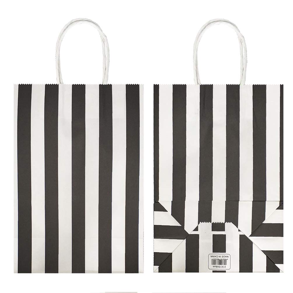 ADIDO EVA 25 PCS Black and White Striped Gift Bags Small Kraft Paper Bags with Handles for Party Favor (6.2 x 3.1 x 8.6 In)