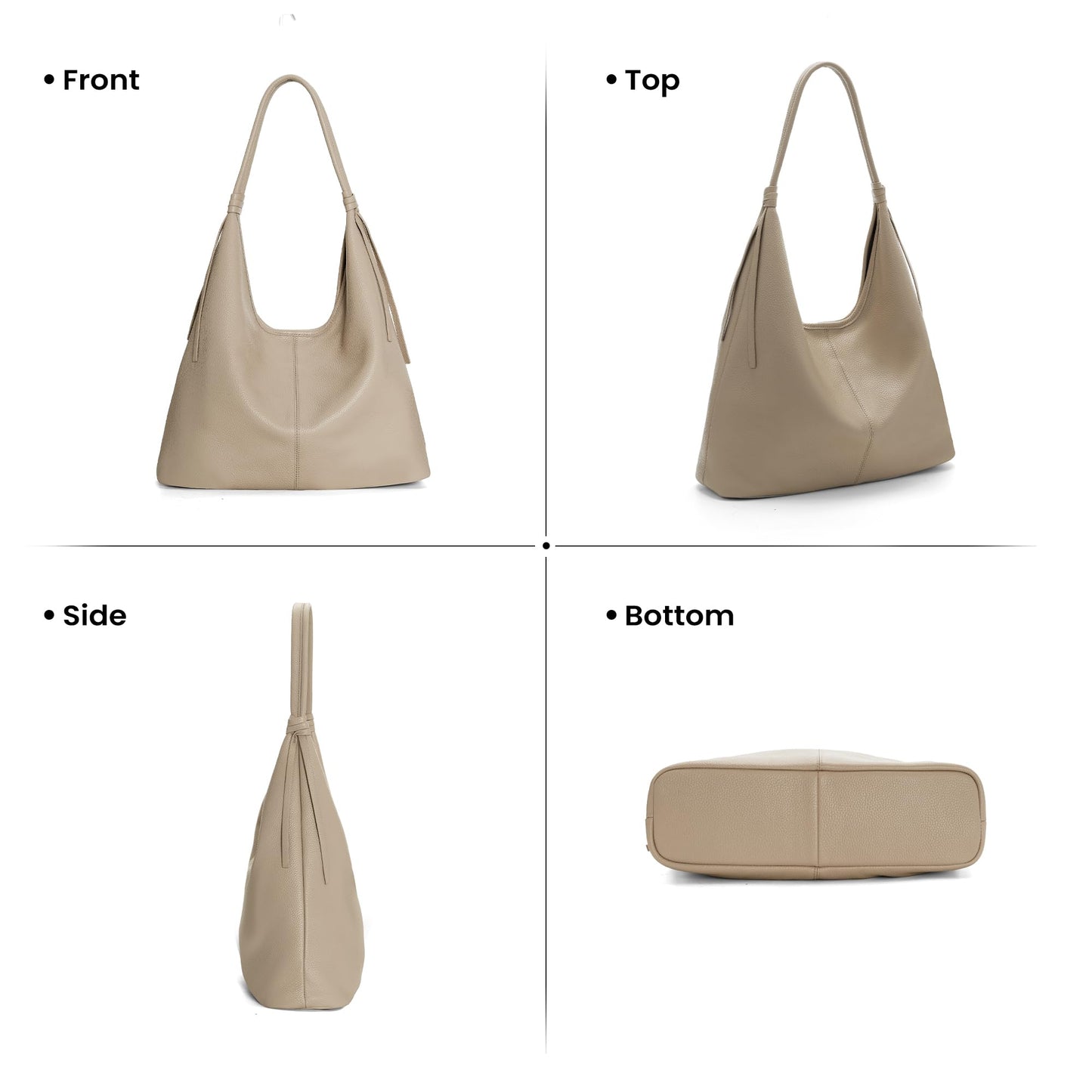 befen Genuine Leather Slouchy Hobo Purses for Women, Casual Hobo Bags Real Top Grain Leather Tote Handbags Women's Apricot Shoulder Satchel for Shopping, Outing, Travel