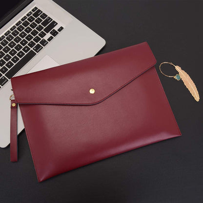 Wonderpool A4 Real Leather Multifunction Portfolio Envelope File Holder for Paper Document Stationery Organizer and Tablet Case PC Sleeve (Wine red)