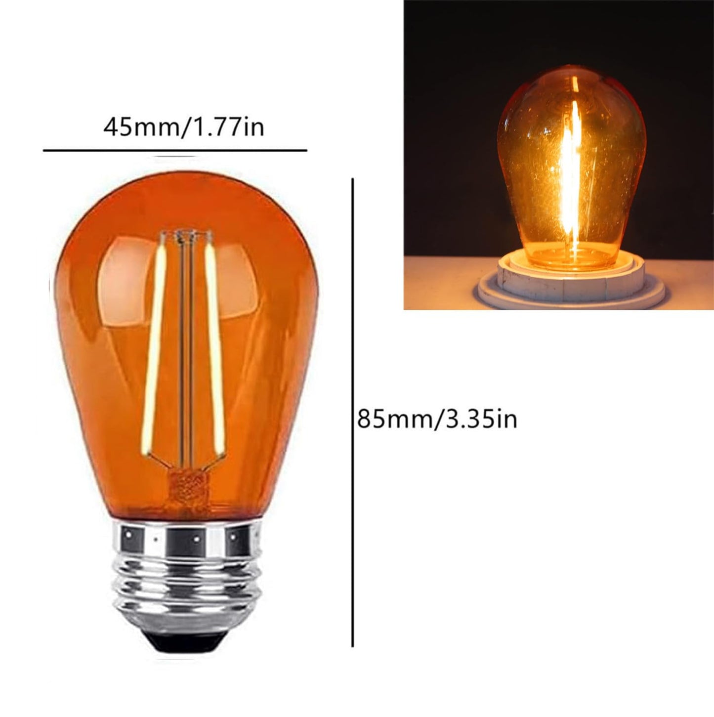 Sxminer 2W S14 LED Bulbs Orange Halloween LED Replacement Bulb Plastic Shatterproof Outdoor LED String Lights E26 Base Edison Bulb Decorative Bulb for Home Patio Christmas Wedding Party Decor,15 Pack