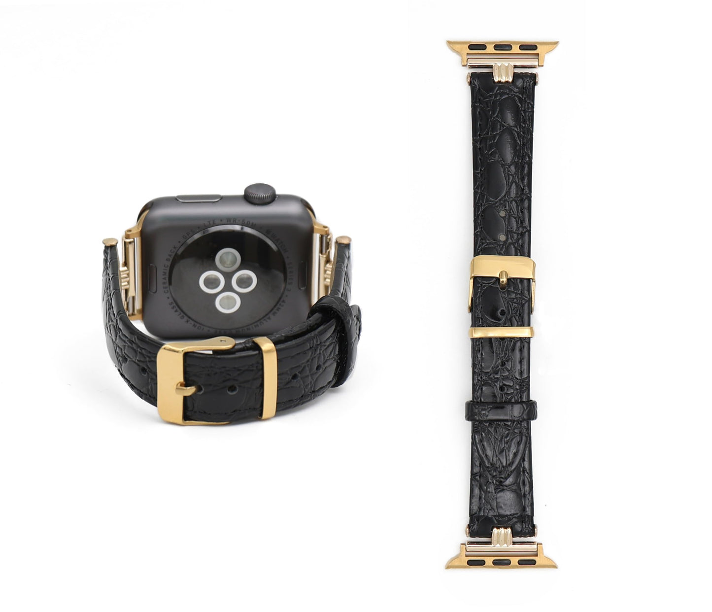 SNAKSTON Premium Faux Crocodile Leather Watch Band Compatible with Apple Watch Series Elegant Luxury Fashion Replacement Strap for Women Men Multi-Size Fit Luxury Multi-Tone Metal Buckle for iWatch Series 11/10/9/8/7/6/5/4/3/2/1/Ultra/SE (black, 42mm/44mm