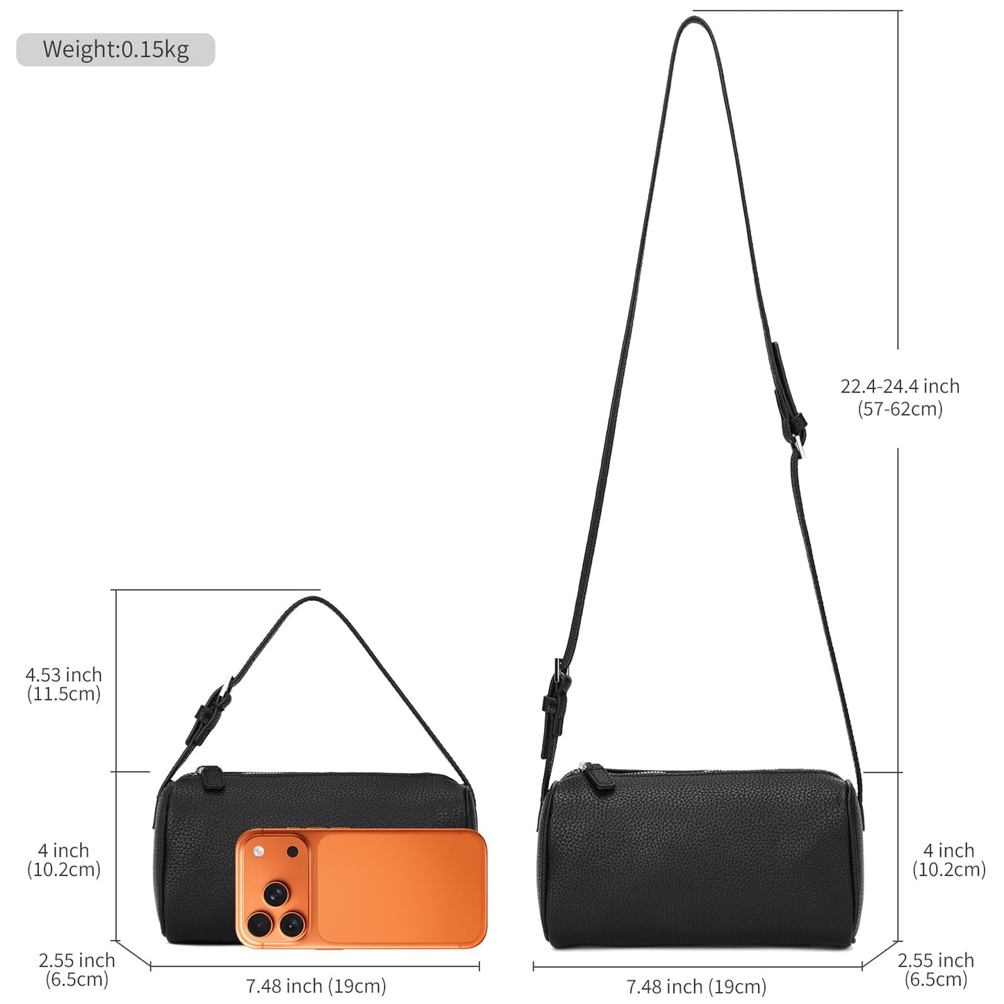 jaceeshlyn Crossbody Bag for Women Trendy PU Leather Small Barrel Purse Designer Hobo Bags Shoulder Handbags (Black)