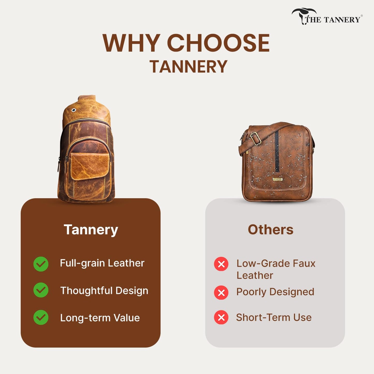 The Tannery Handmade Buffalo Leather Multipurpose Travel Hiking Crossbody Chest Backpack with Adjustable Shoulder Strap, Thanks Giving (Brown, Large)