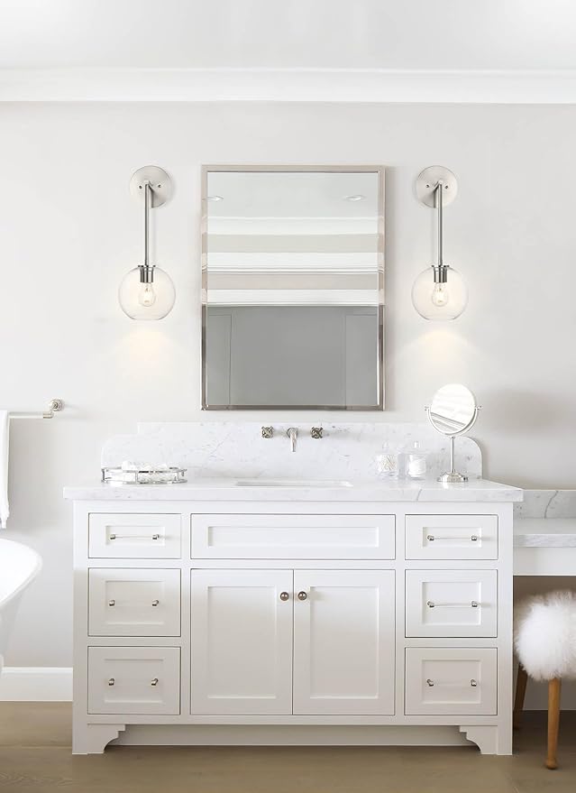XiNBEi Lighting Globe Wall Sconce, Modern Brushed Nickel Vanity Light, Wall Mounted Hanging Light Fixture for Bathroom, Bedroom, Hallway XB-W1263-BN-1