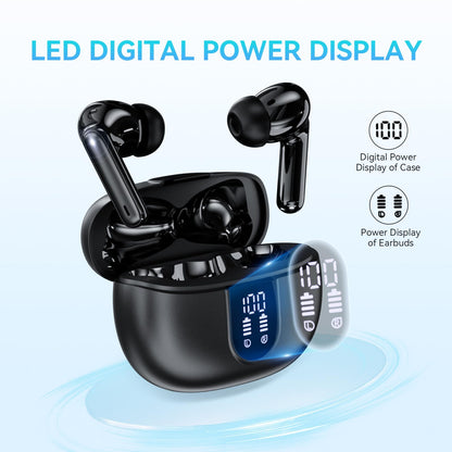 Wireless Earbuds, Bluetooth 5.3 Headphones 40Hrs Playtime Deep Bass Stereo in-Ear Earbud, LED Power Display, Call Noise Canceling Headphones with Mic, IP7 Waterproof Earphones for IOS Android Black