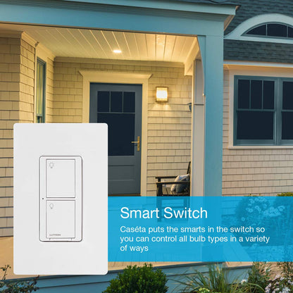 Lutron Caseta Smart Switch 3-Way Kit, with Pico Remote, Wallplate, Wall Bracket for LED Lights and Fans, 5 Amp, Neutral Required, P-PKG1WS-WH