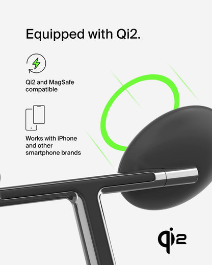 Belkin MagSafe-Compatible Charger, 3-in-1 Wireless Charging Station, Qi2-Certified 15W Wireless Charge for Apple iPhone 17 Series, Apple Watch, AirPods w/Non-Slip Base, 40W Included - Black