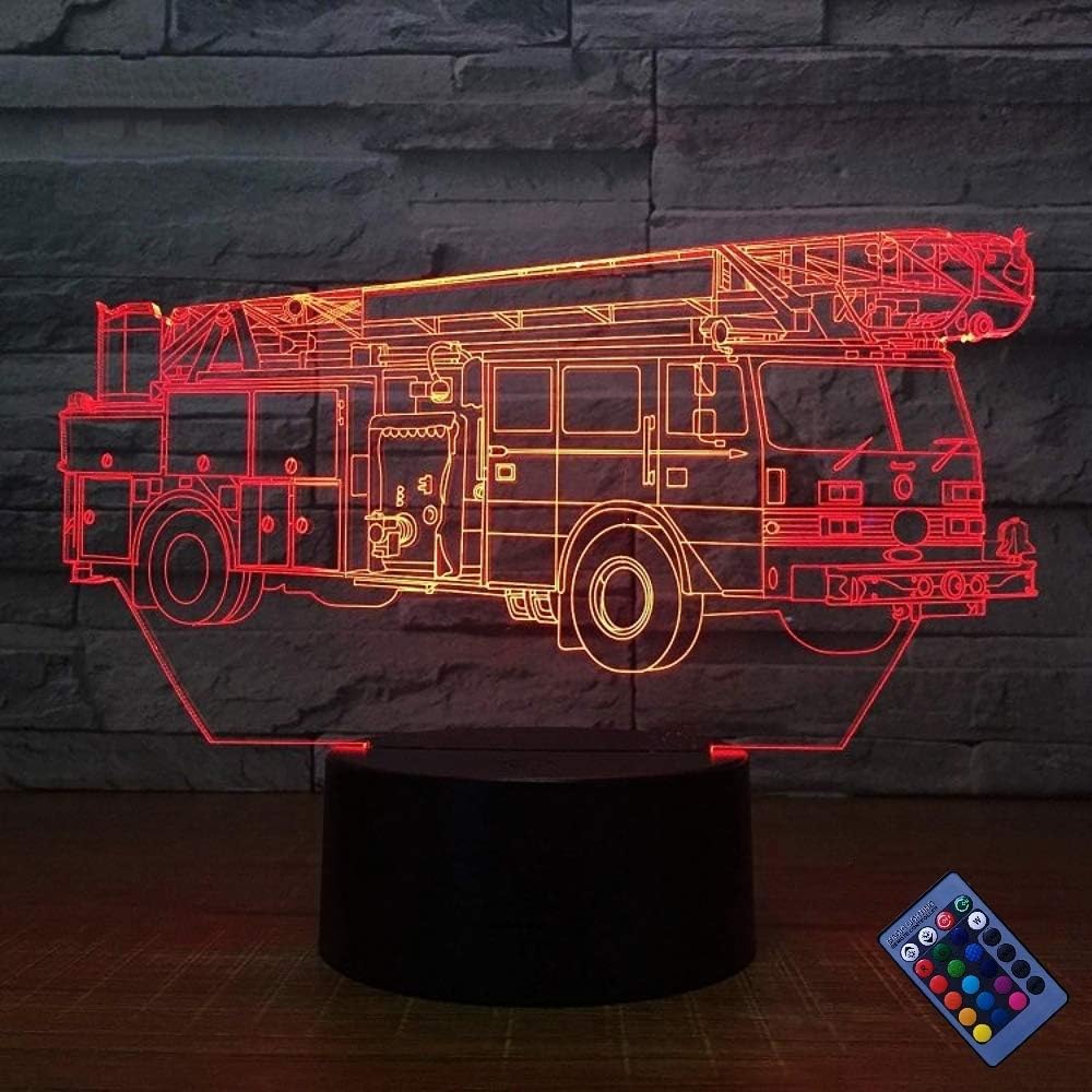 YTDZLTD Creative 3D Fire Truck Night Light 16 Colors Changing USB Power Remote Control Touch Switch Decor Lamp Optical Illusion Lamp LED Table Desk Lamps