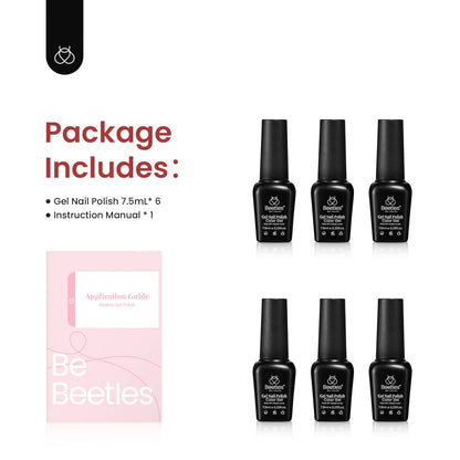 Beetles Cat Eye Gel Nail Polish Set, 6 Summer Colors Pastel Shimmer Glitter Gel Polish Kit Soak Off LED UV Curing Requires Pink Red Blue Orange Green Purple Velvet Gel with Magnet Gift for Women
