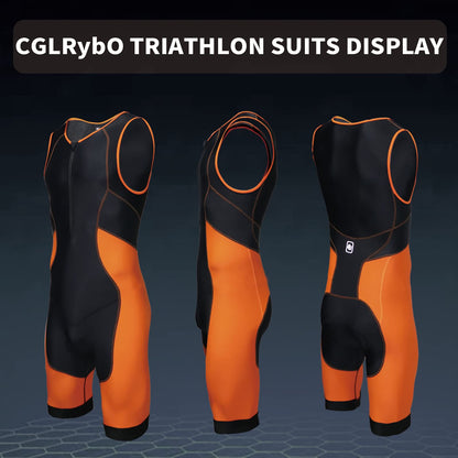Triathlon Suits Mens One-Piece Sleeveless Trisuits Skin Wet Suit for Running Cycling Swimming