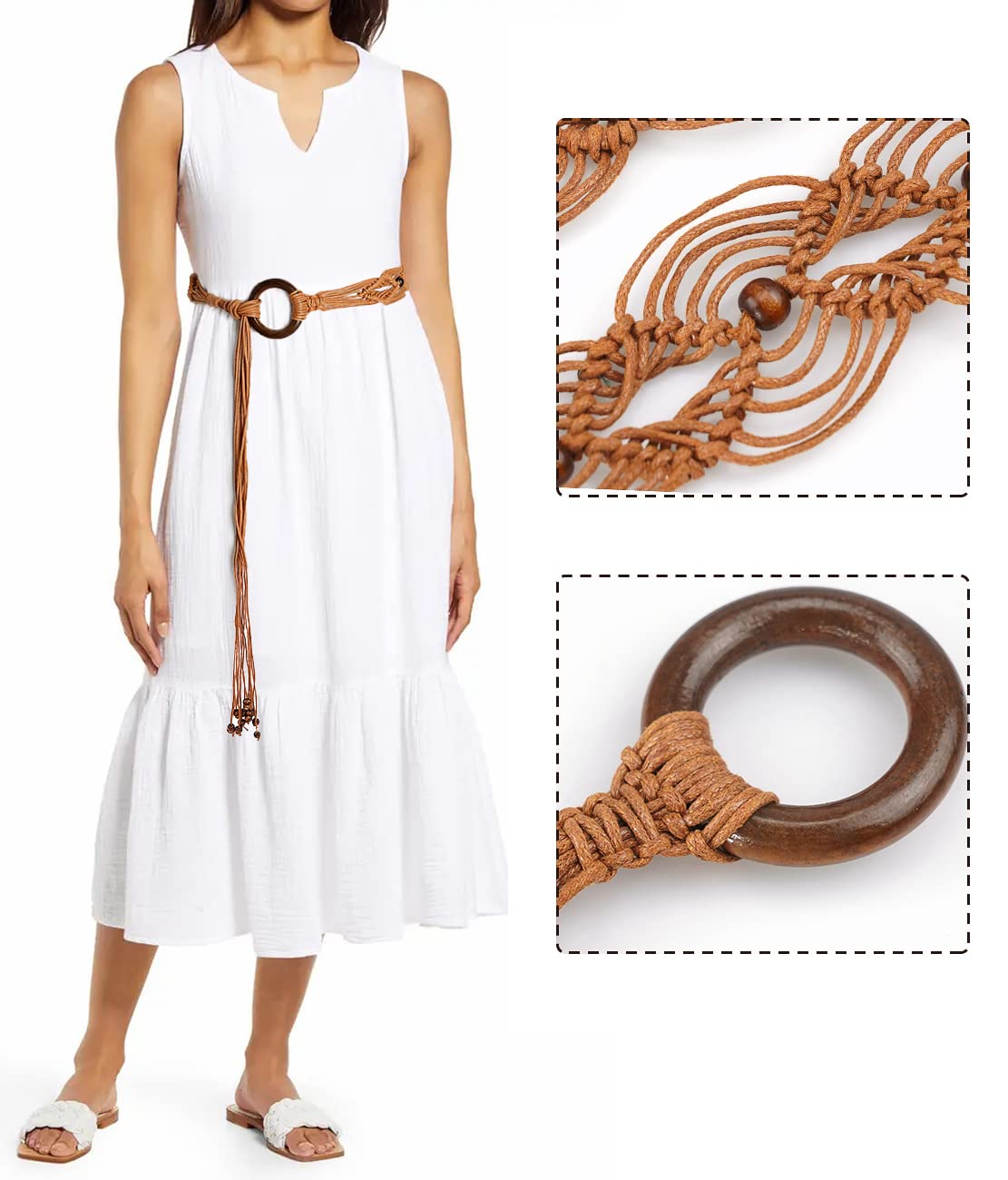 Suyi Boho Braid Belt for Women Bohemian Woven Waist Belts for Dress 170CM Brown 4
