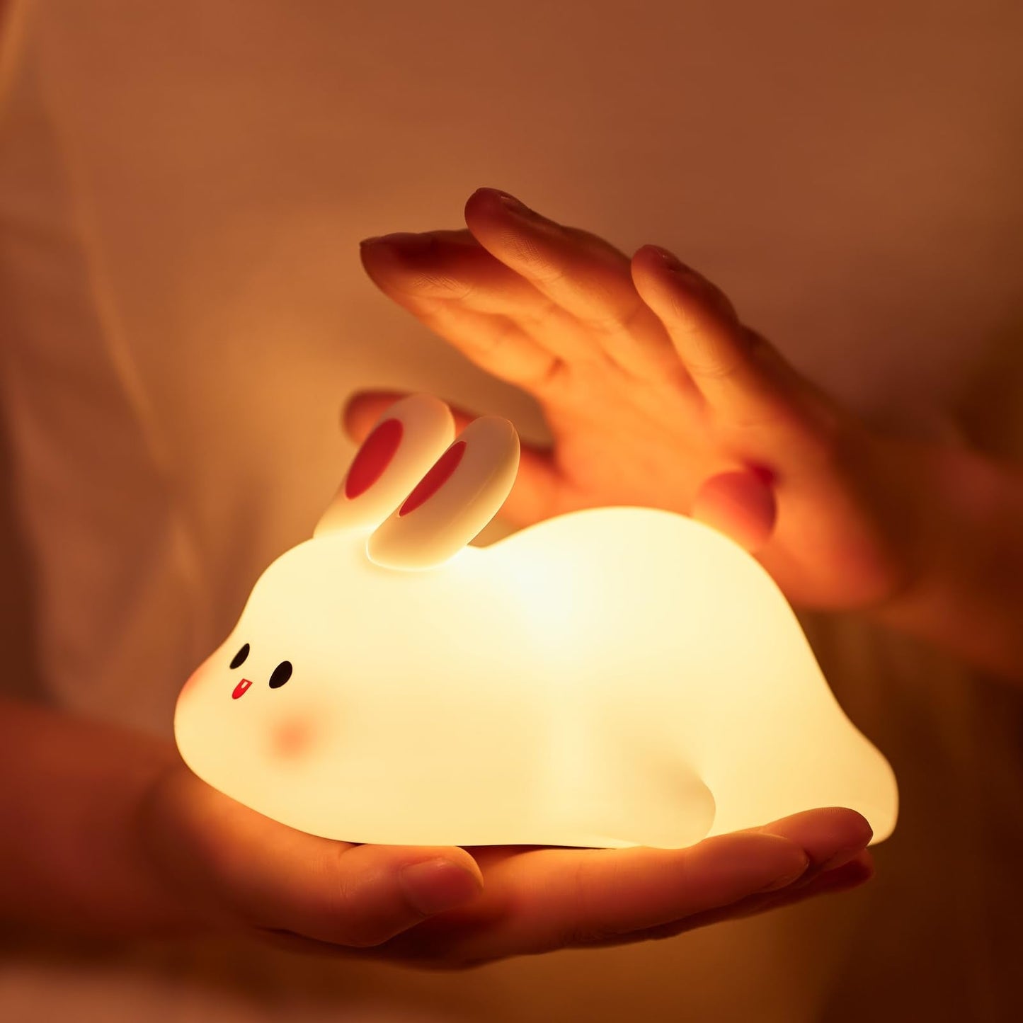 gofuch Night Light for Kids, Chubby-Faced Rabbit lamp 3-Level Dimmable USB Rechargeable Lamp with Timer, Soothing Animal Toy for Nursery Bedroom Dorm Decor, Gift for Boys Girls Teens Adults