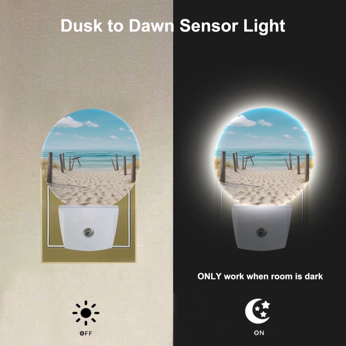 EKOBLA Beach Sand Ocean Night Light, Seaside Nature Scenery Night Lights Plug Into Wall with Dusk to Dawn Sensor, Energy Saving LED Night Lamp for Home Bathroom