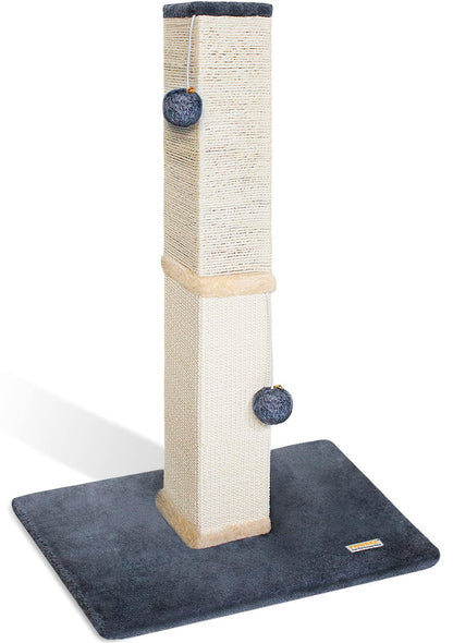 PAWBEE Cat Scratch Post Tower - 32” Tall Cat Scratching Post with Jingle Bells and Plush Balls - Sisal Cat Scratcher with Larger Base for Better Stability - Cat Scratching Posts for Indoor Cats