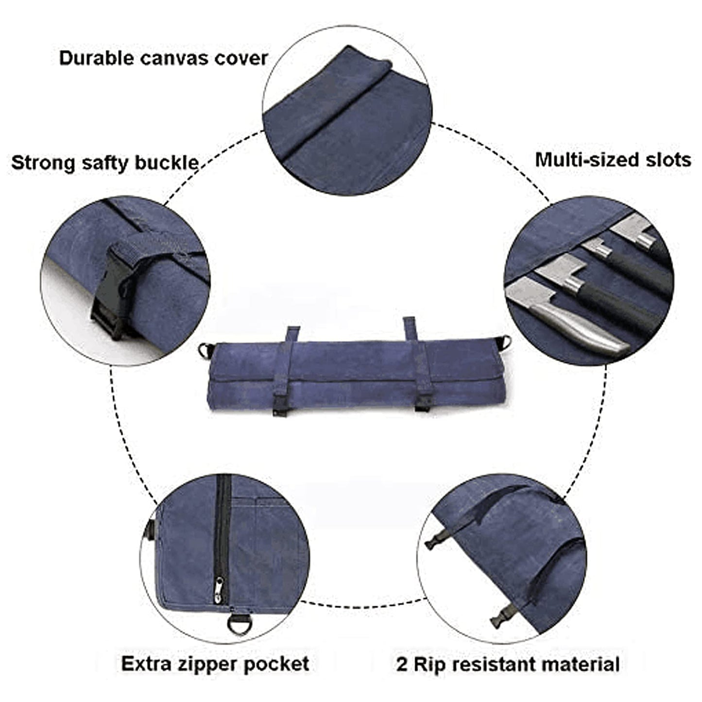 Chef’s Knife Roll Bag,Waxed Canvas Knife Cultery Carrier,Portable Chef Knife Cases,Knife Pouch Holders With 10 Slots Plus 1 Zipper Pockets Can Hold Home Kitchen Knife Tools Up To 18.8”