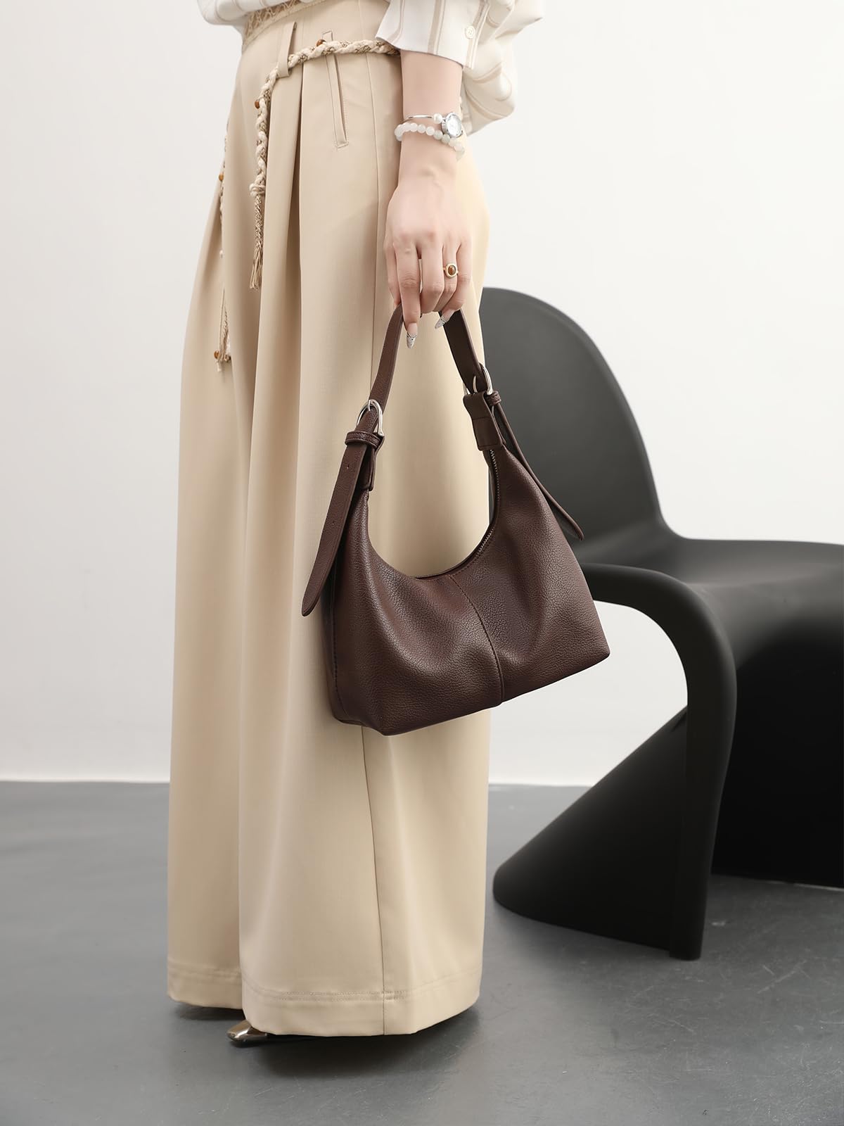 NIUEIMEE ZHOU Hobo Bags for Women Soft Vegan Leather Crescent Shoulder Handbag Slouchy Tote Crossbody Purses