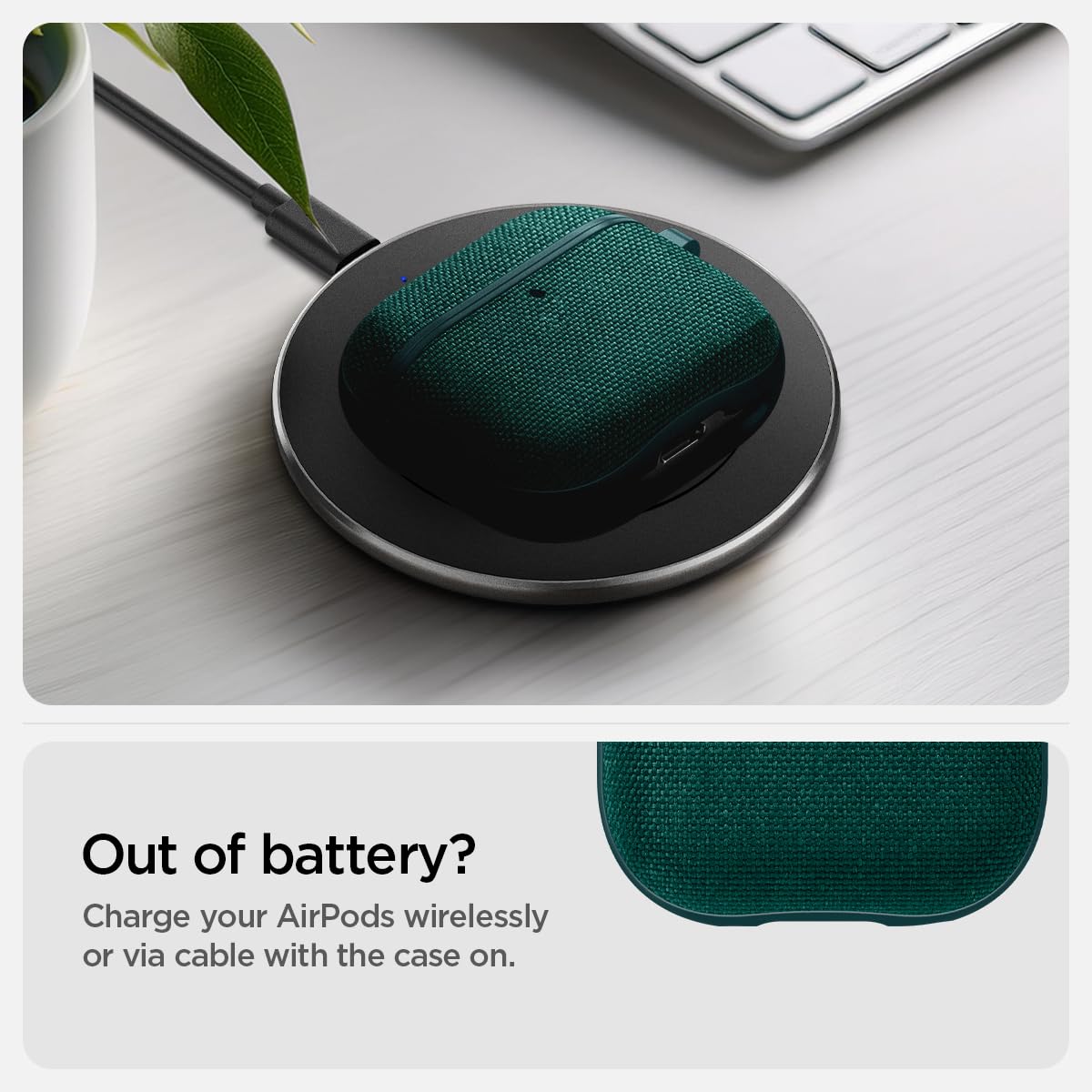 Spigen Urban Fit Designed for AirPods 4 Case (2024) Premium Fabric Cover with Carabiner Key Chain - Midnight Green