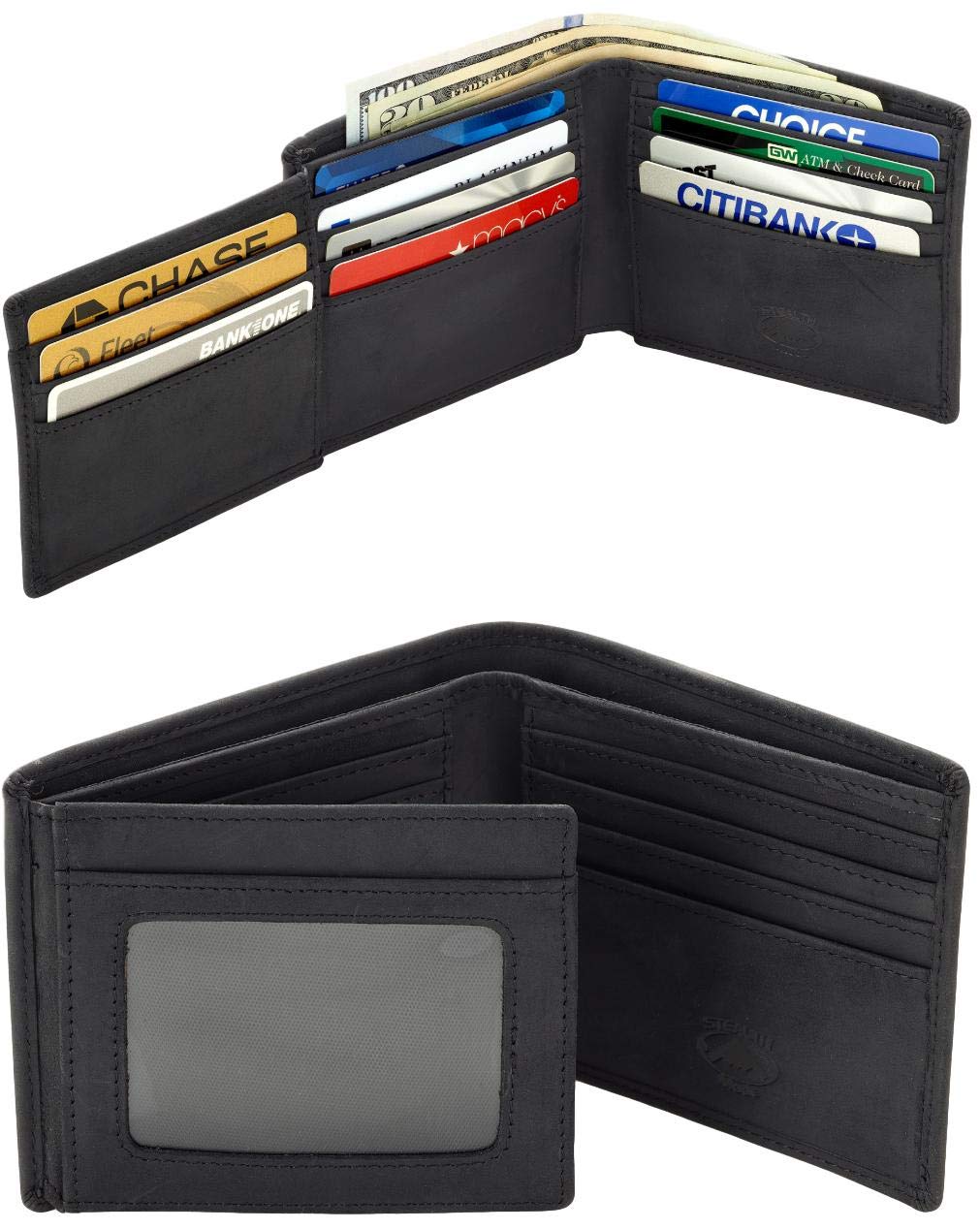 Stealth Mode Leather Bifold Wallet for Men - RFID Blocking, 11 Card Slots, Gift Box
