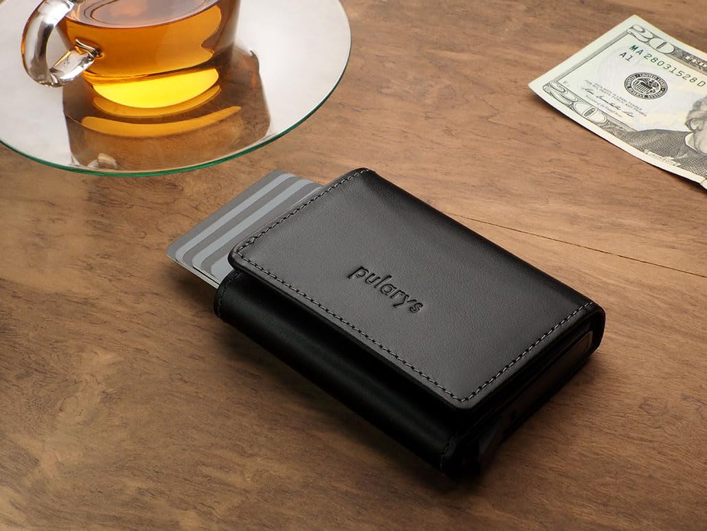 PULARYS Mini Wallet BOSTON - Multifunckion Credit Card Case - Italian Leather - RFID blocking - Size: 7.5 x 9.5 x 2.5 cm - Space for up to 10 Cards - Snap Fastener - Classic Design