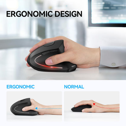 TECKNET Ergonomic Mouse, Wireless Bluetooth Vertical Mouse, 4800 DPI Optical Tracking, 6 Adjustable DPI, Quiet Clicks, 2.4GHz with USB A Receiver, 12 Months Battery, 6 Buttons, Wide Compatibility