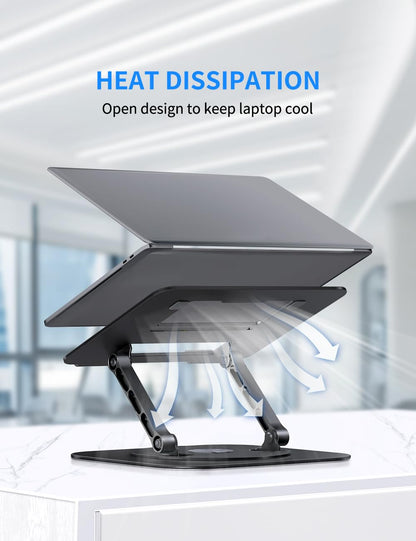 Adjustable Computer Stand with 360 Rotating Base, Ergonimic Foldable Laptop Riser for Desk Compatible with MacBook Pro/Air Notebook up to 16 Inches, Silver