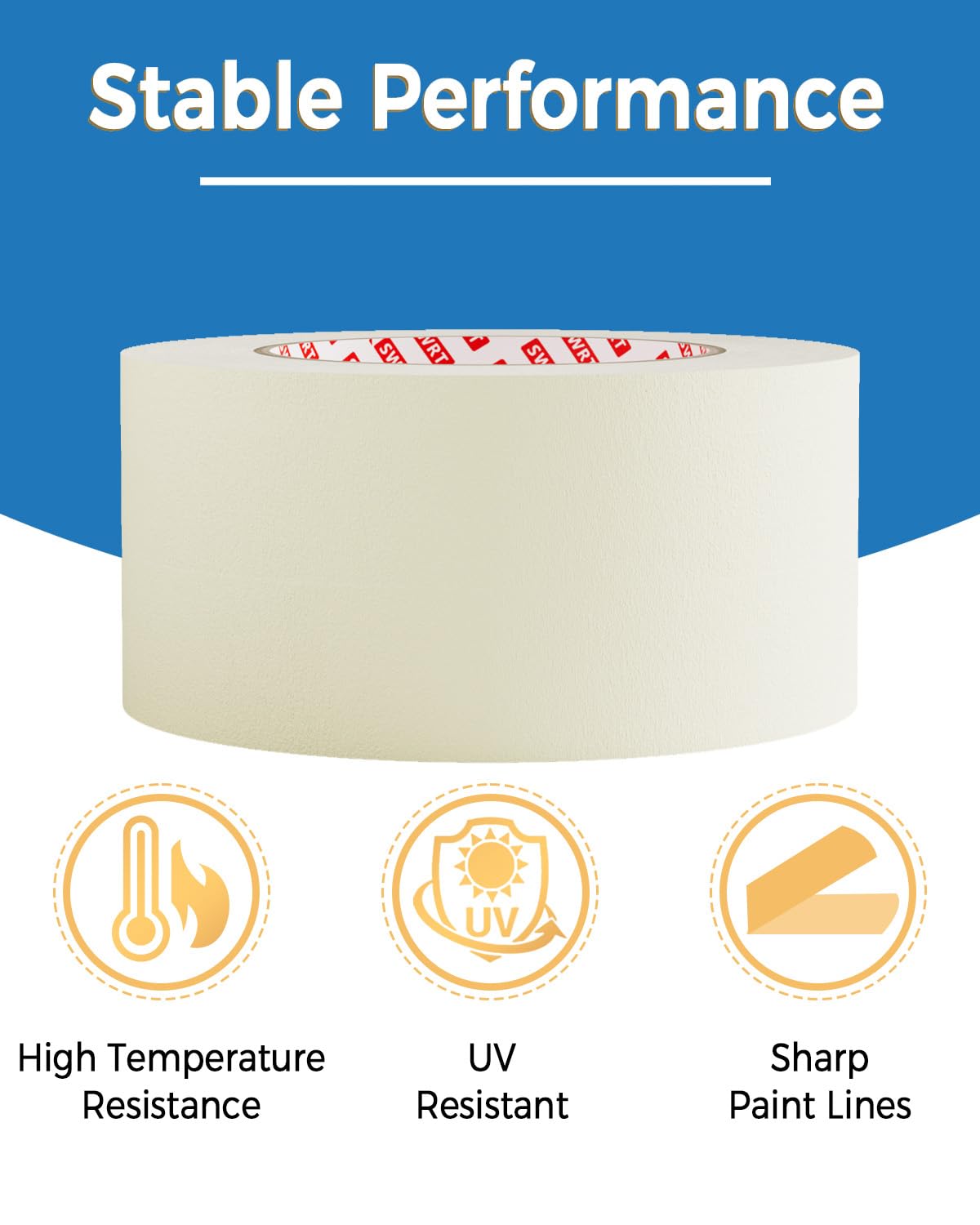 SWRT Masking Tape, 2 Inch Wide × 55 Yards (4 Rolls, 220 Yards Total) – Strong Adhesive, Easy Tear, Clean Removal, General Purpose Painter’s Tape for Painting, DIY, Crafts, Home & Office