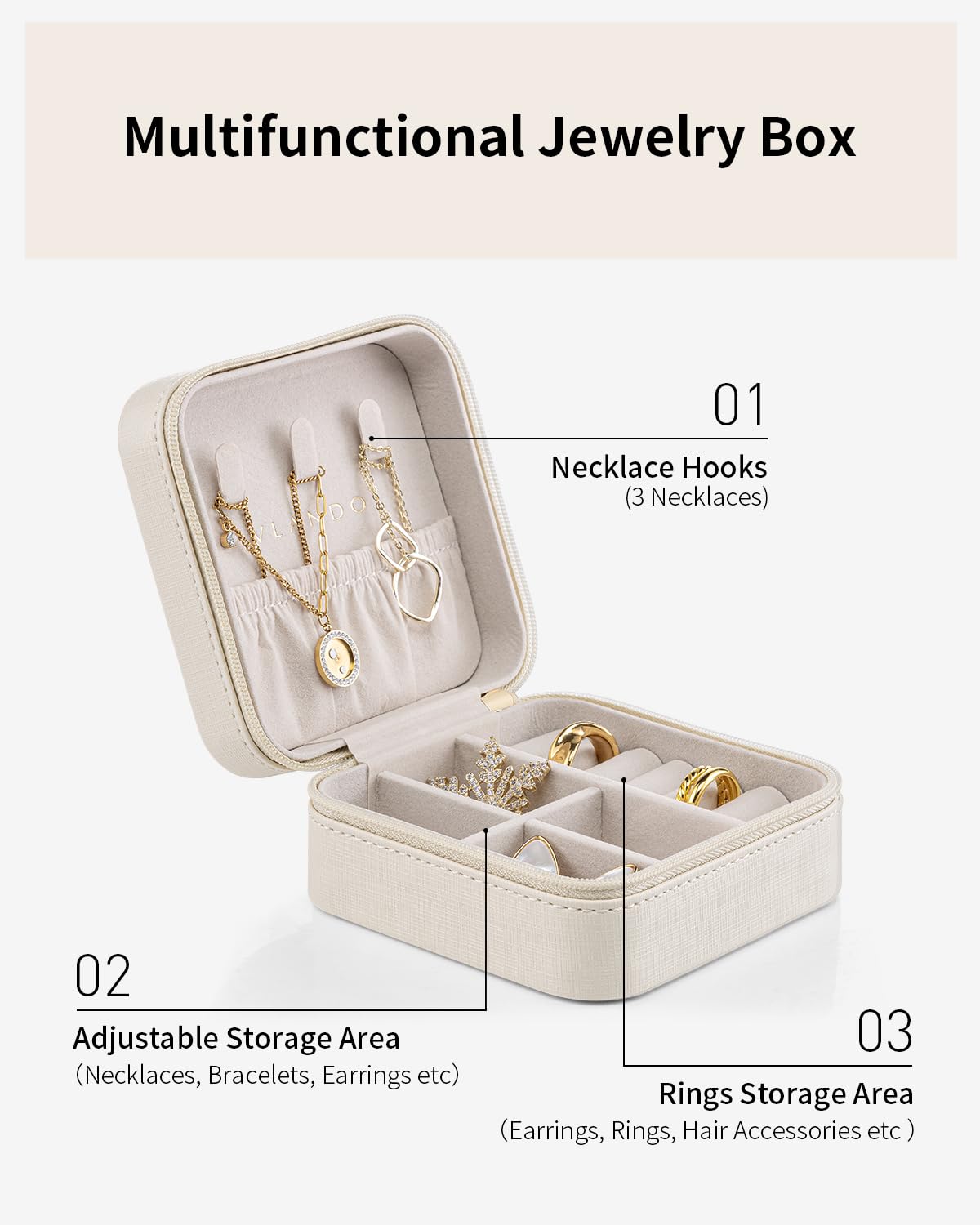 VLANDO Travel Jewelry Box, Small Jewelry Travel Organizer Case for Girls Women - white*6 pack