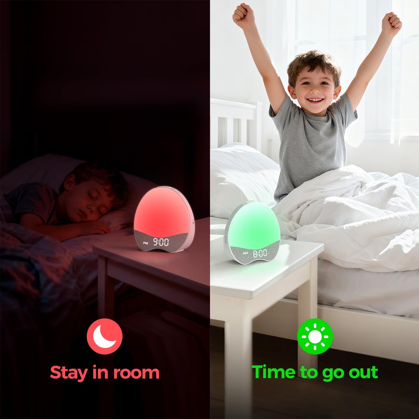 Ok to Wake Alarm Clock for Kids, Sleep Trainer with Night Light, White Noise Sound Machine, Dimmable Digital Display, 21 Soothing Sounds, Gentle Wake-up, Child Lock, for Kid, Toddler, Bedside, Bedroom