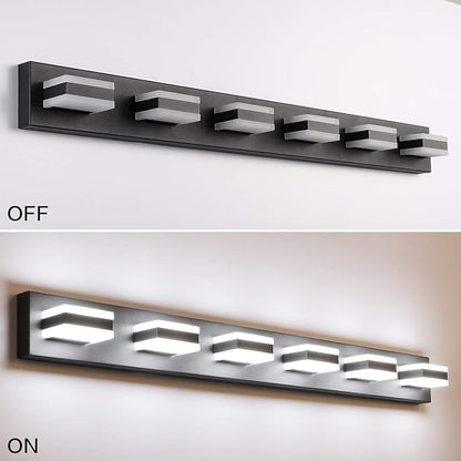 SOLFART Modern LED Vanity Light Matt Black Vanity Light Bathroom Lighting Fixture Over Mirror 6 Lights