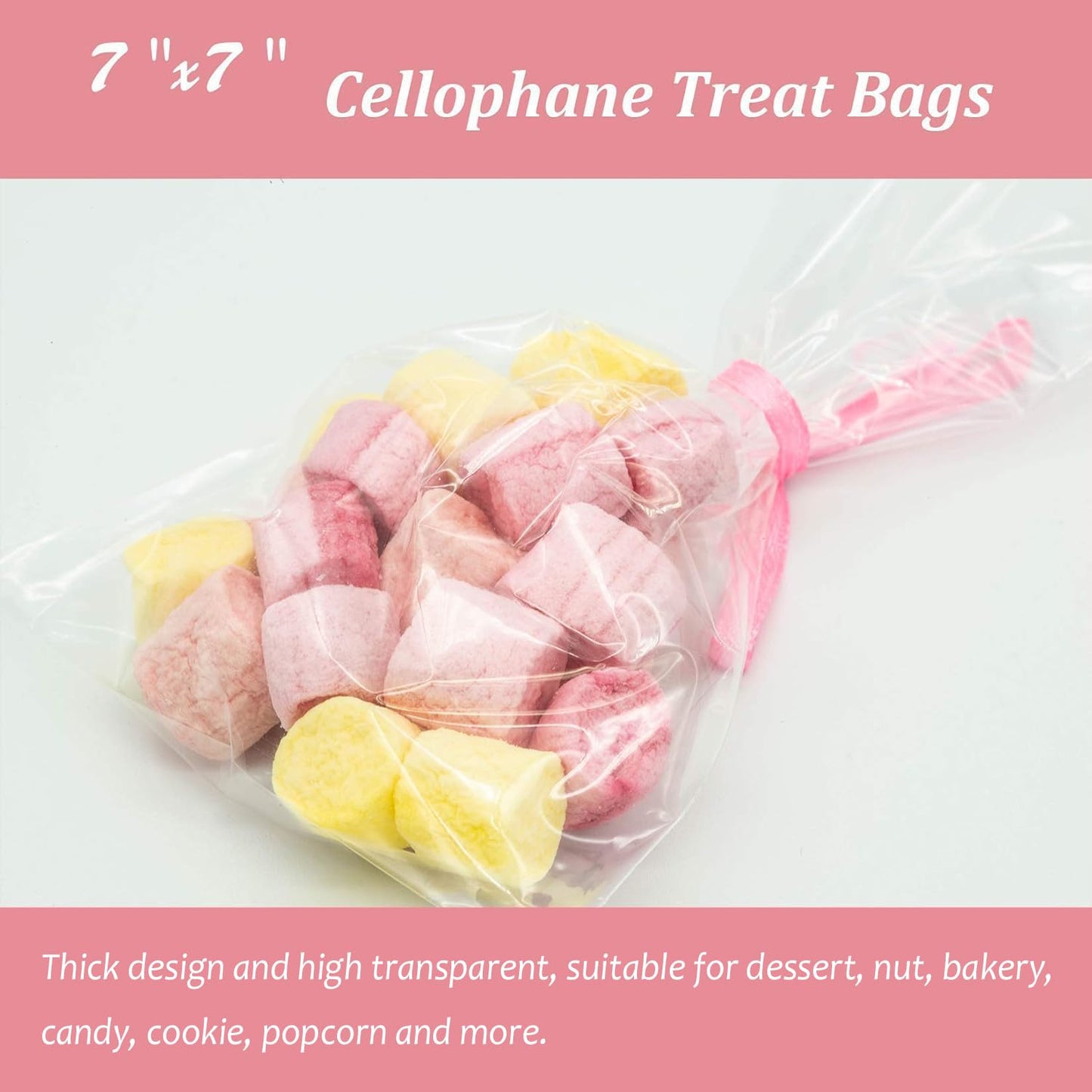 Morepack Cello Cellophane Treat Bags,200 PCS Clear Pastic Gift Bags with Twist Ties (7"x7")
