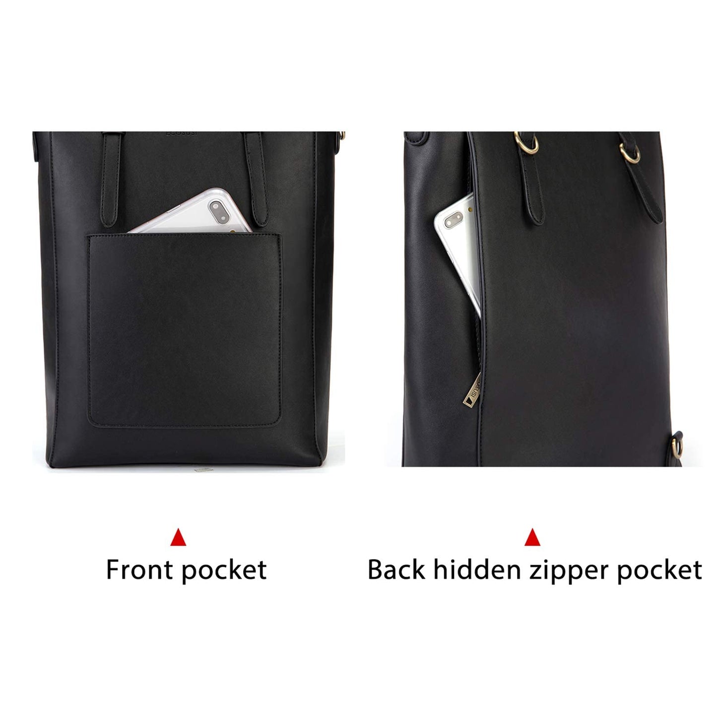 ECOSUSI Tote Bag Convertible Backpack Purse for Women Vegan Leather Handbag Multifunction Shoulder Bag for 14", 13L