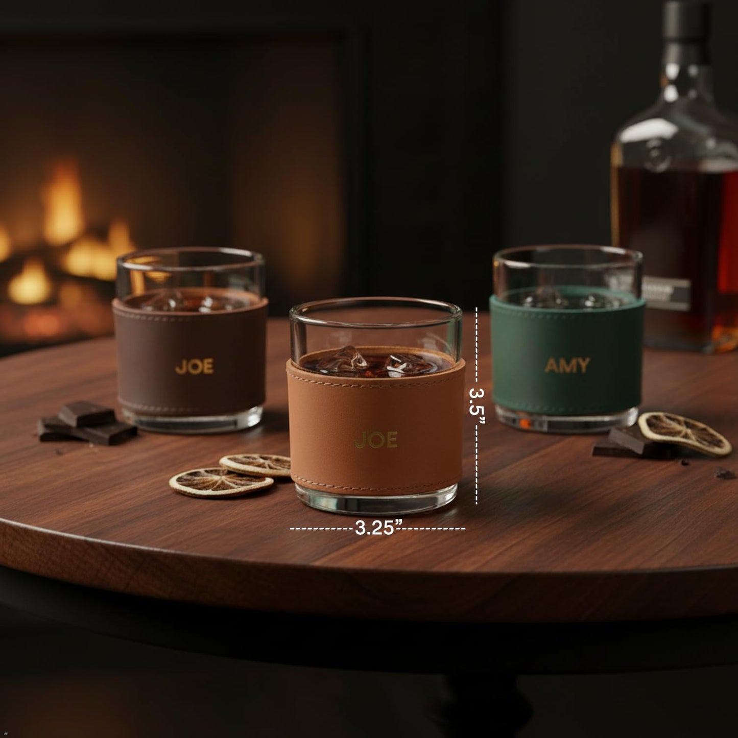 Northwind Personalized Leather Wrapped Rocks Glass - Made in USA - Comes with 10.5 OZ Whiskey Glass - Custom Monogram Full Grain Leather Bourbon Gift for Men, Groomsmen, Father's Day