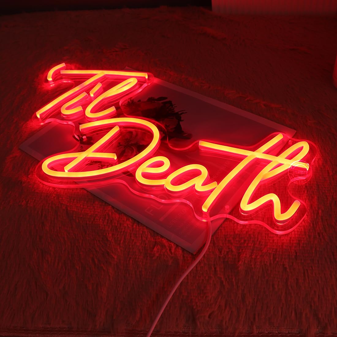 Planzo Til Death Neon Light Sign for Halloween Gothic Wedding Party Engagement Bridal Shower Banner Bedroom Wall Decor Light 5V USB Powered with Dimmer Switch 17IN Red