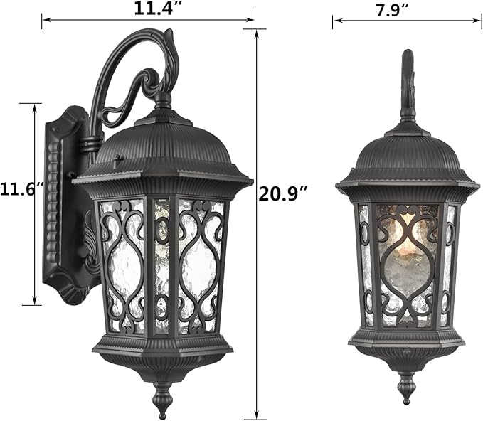 Outdoor Wall Light Fixture Black Exterior Wall Lantern 21" Waterproof Sconce Light Water Glass Shade for Porch Garage