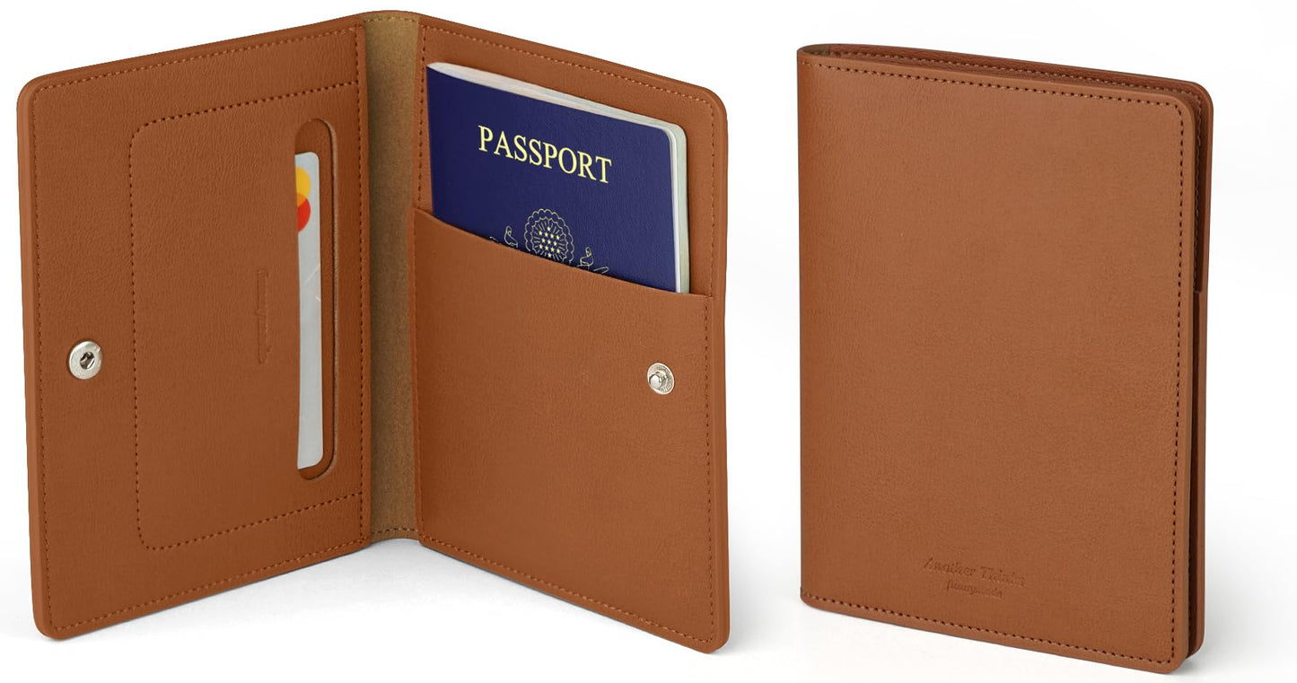 carrotez Family Travel Document Organizer – Premium RFID Blocking Leather Passport Holder & Wallet for 2 Passports, Cards, Boarding Passes & Travel Essentials – Brown