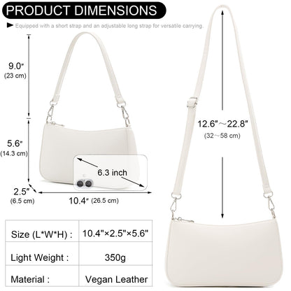 NIUEIMEE ZHOU Small Shoulder bag with 2 Removable Straps Cross Body Clutch Purse Handbag for Women (Style 3-Leather White)