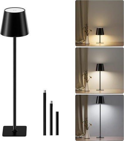 JACKYLED Cordless Lamp DIY Height, 3 Color Stepless Dimming, 5000mAh Battery Operated Lamp Portable Rechargeable for Bedroom Dinning Kitchen, Metal Black, 1 Pack