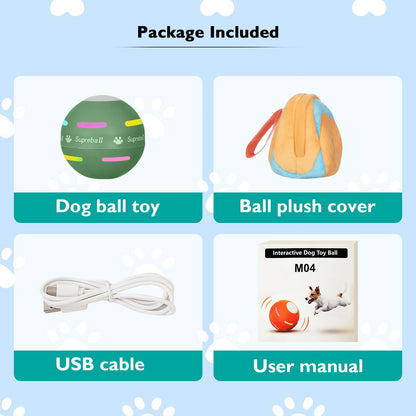 BARHOMO Dog Balls,The 3rd Generation Interactive Toys for Puppy/Small/Medium/Large Dogs,Improved Dog Rolling Effect Tennis Ball with Strap, Tough Motion Activated Automatic Moving Dog Toys (Green)