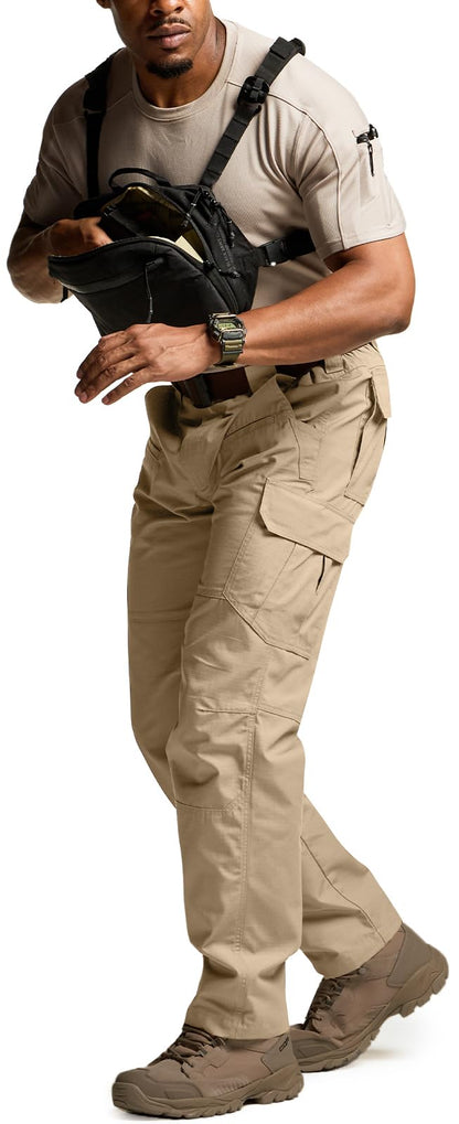 CQR Men's Tactical Pants, Water Resistant Ripstop Cargo Pants, Lightweight EDC Work Hiking Pants, Outdoor Apparel, Raider Khaki, 40W x 30L