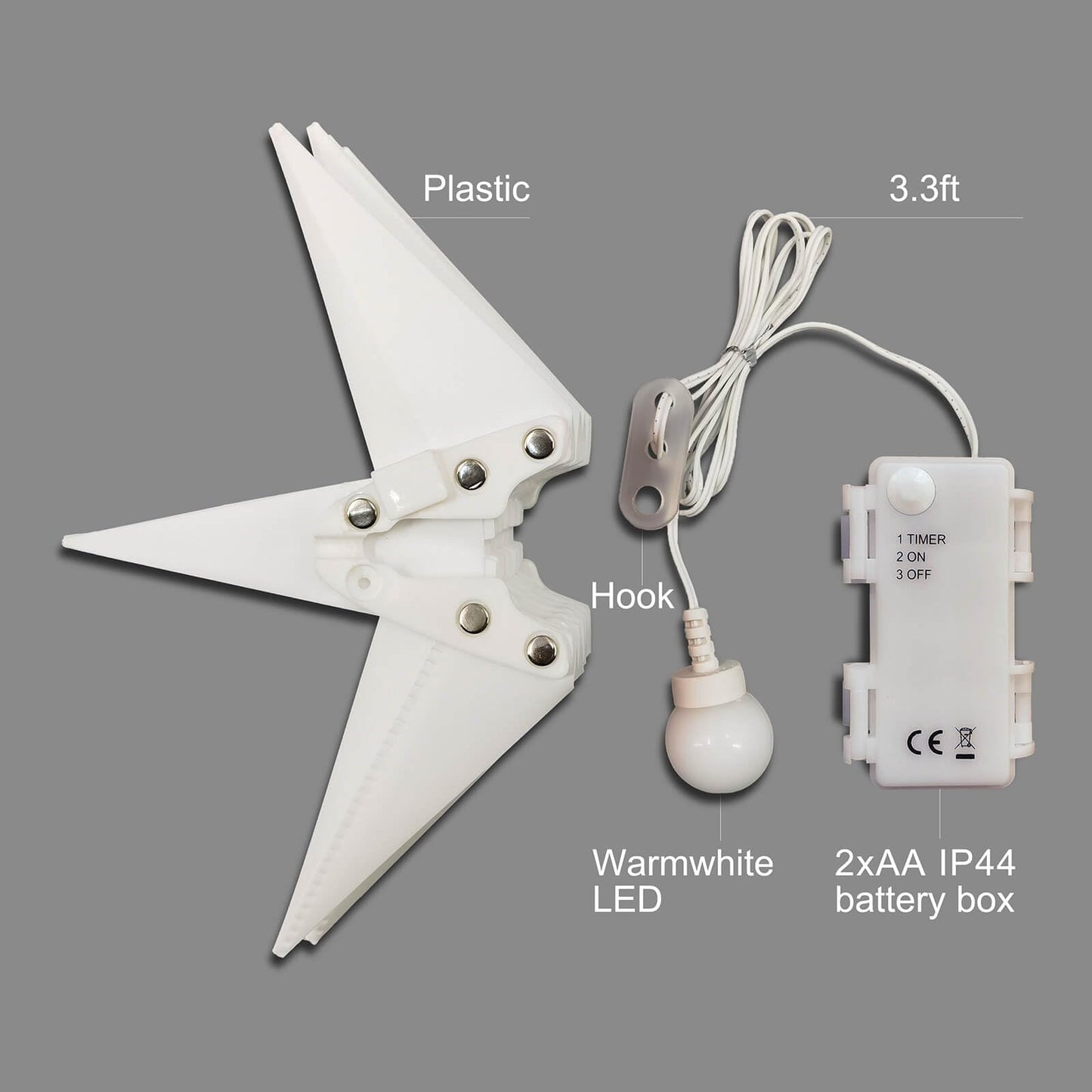 Leejec 9.4" Moravian Star Outdoor Light with Remote Control, Christmas Decorations, Indoor Hanging, Warm White LED Light, Battery Operated with Timer Function, 4-Pack, Tree, Ceiling, Balcony Décor