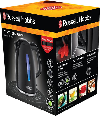 Russell Hobbs Textures+ Kettle [1.7 L, 2400 W, Blue LED Lighting] (Quick Boil Function, Removable Limescale Filter, Illuminated Water Level Indicator, Automatic Lid Opening) Tea Maker 22591-70