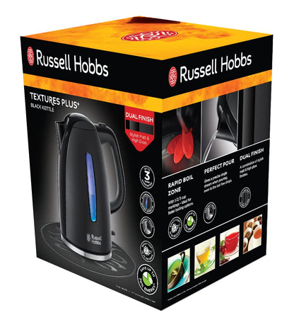 Russell Hobbs Textures+ Kettle [1.7 L, 2400 W, Blue LED Lighting] (Quick Boil Function, Removable Limescale Filter, Illuminated Water Level Indicator, Automatic Lid Opening) Tea Maker 22591-70