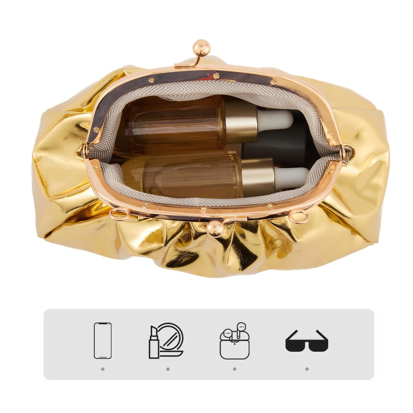 BRYCTSISEN Pleated Evening Vegan Leather Clutch Handbag Purse Metallic PU Cloud Shoulder Bag for Women Evening Purse Handbag (gold-L)