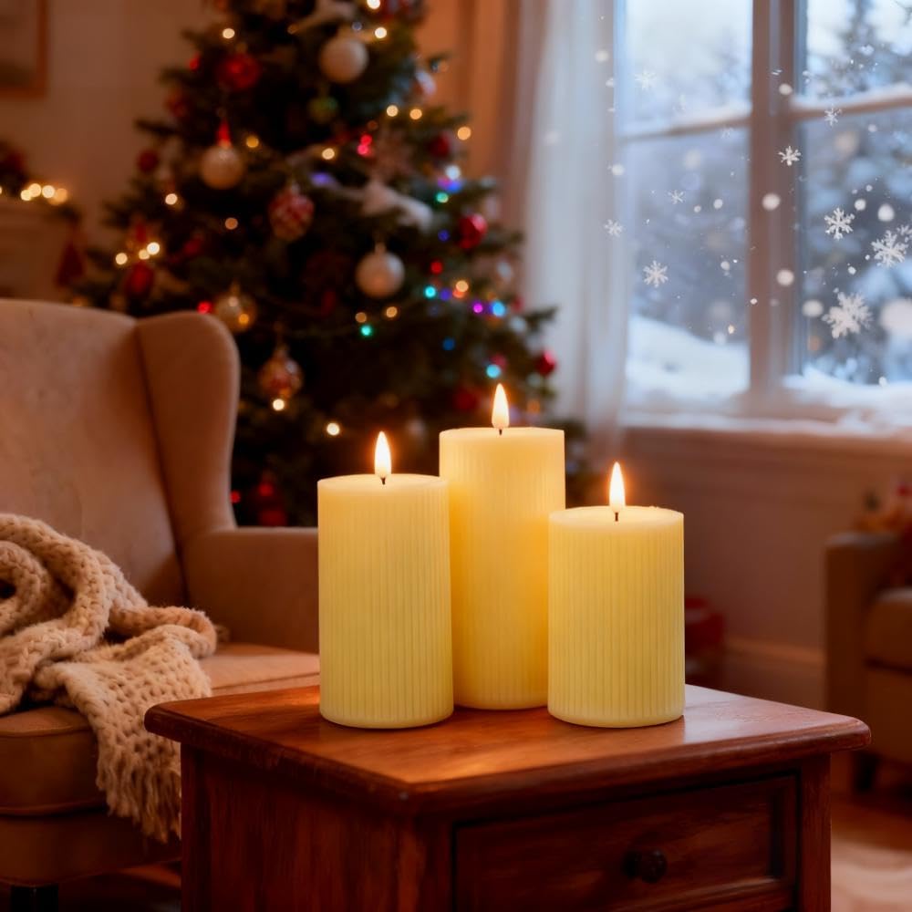 ANGELLOONG Battery Operated Candles with Remote, LED Flameless Candles Flickering with Timer, Fake Electric Pillar Candles for Holiday Party Christmas Home Decor, Wavy